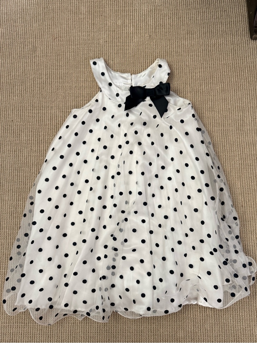 Cherokee Kids White Polka Dot Dress with Black Bow